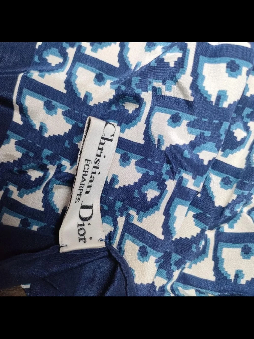 Dior Blue & White Logo Pattern Silk Scarf